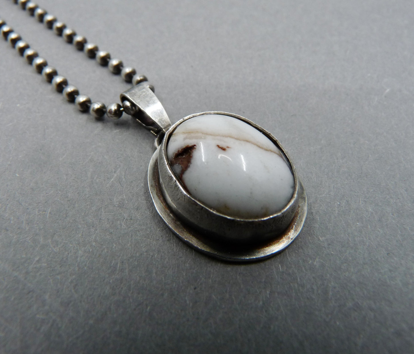 Silver Men's Pendant Necklace with Oval Wild Horse Gemstone