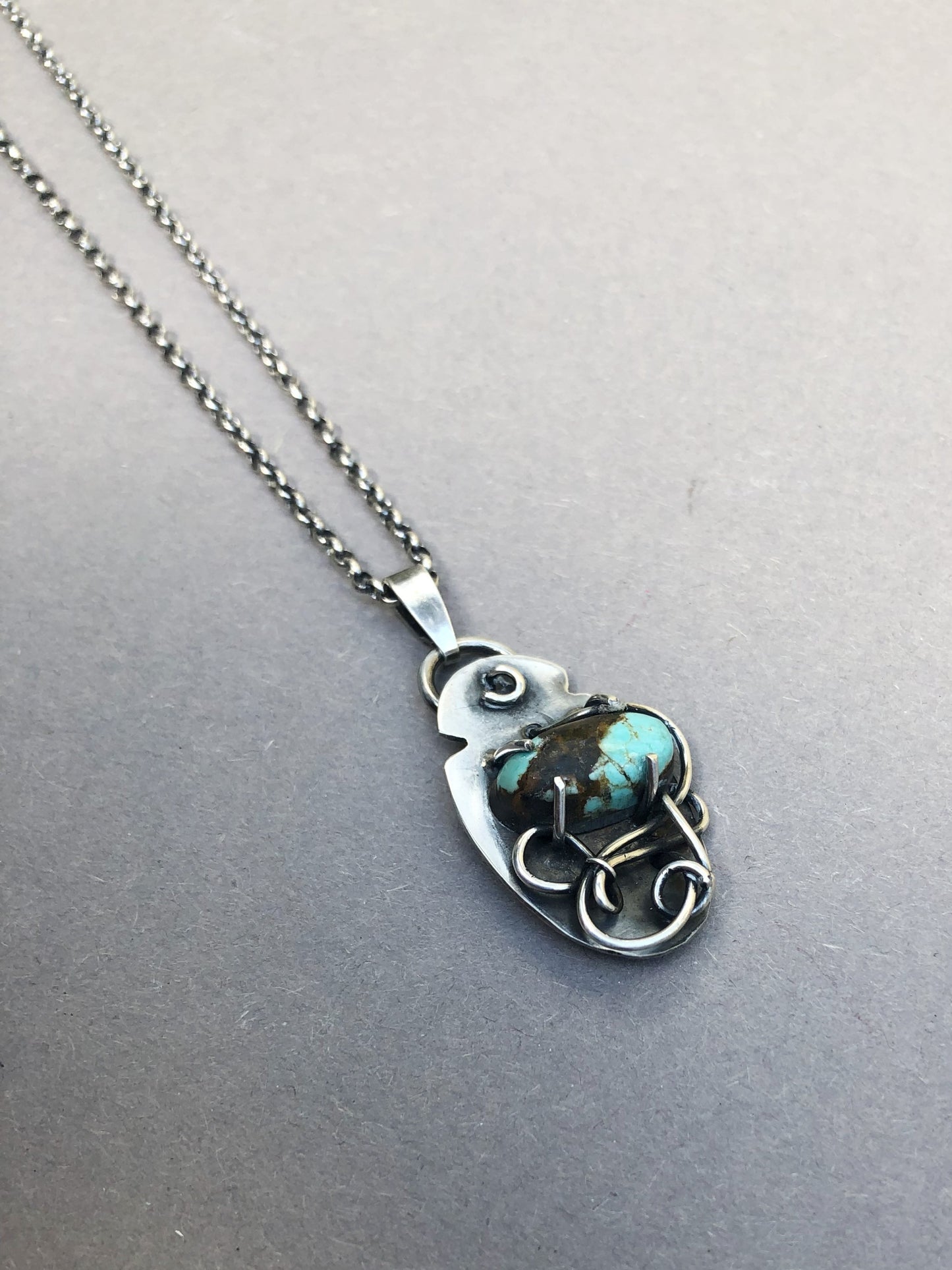 Silver Men's Necklace with Handmade Turquoise Pendant