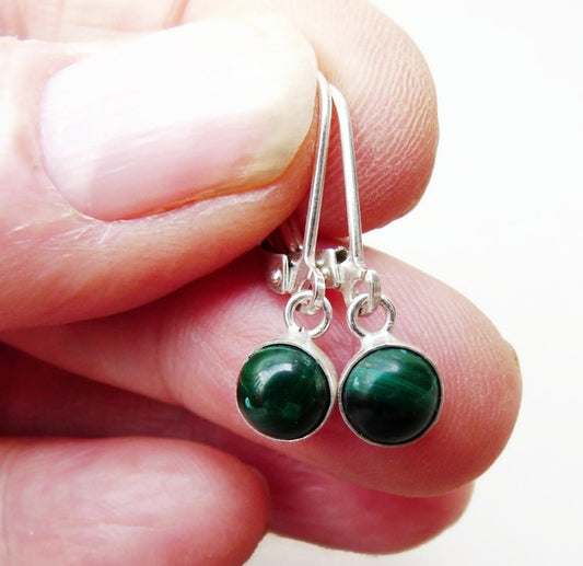 Cool silver men's earrings with Malachite