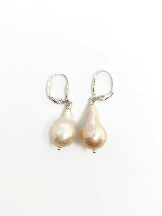 Drop pearl earrings with Sterling silver snap hooks