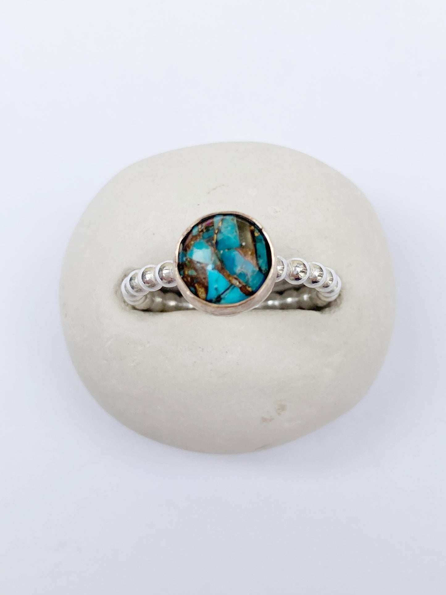 Gold stackable ring with copper turquoise