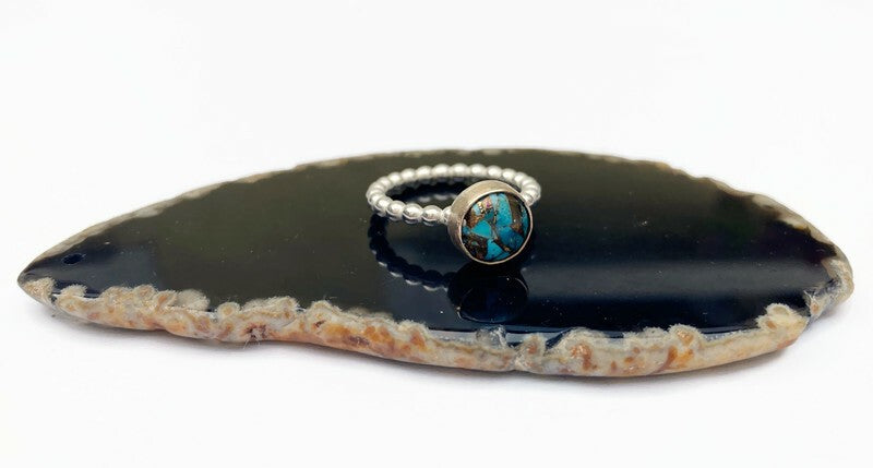 Gold stackable ring with copper turquoise