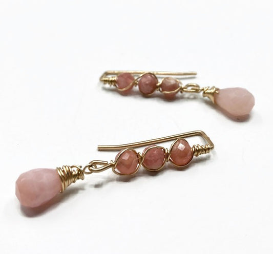 14K Goldfilled oorbellen met Rhodocrosiet en roze Opaal, handgemaakte oorbellen