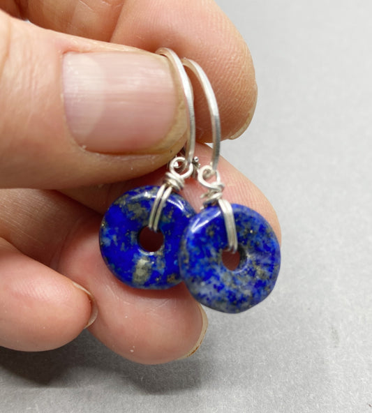 Silver earrings with Lapis Lazuli donuts