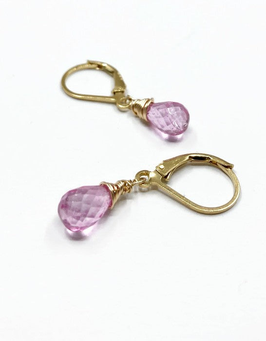 Earrings with Pink Topaz and gold vermeil drop earrings