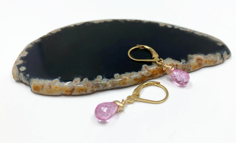 Earrings with Pink Topaz and gold vermeil drop earrings