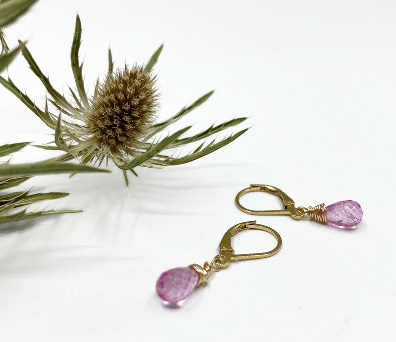 Earrings with Pink Topaz and gold vermeil drop earrings