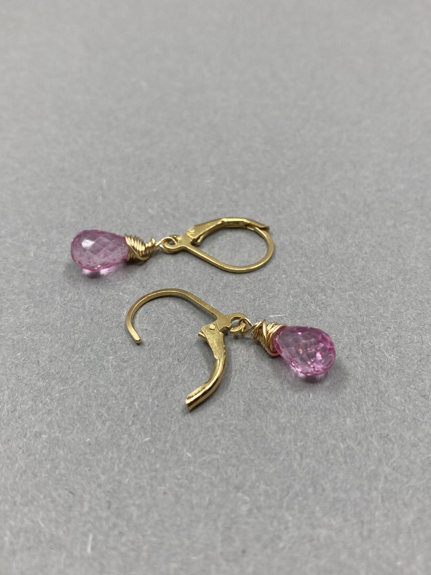 Earrings with Pink Topaz and gold vermeil drop earrings