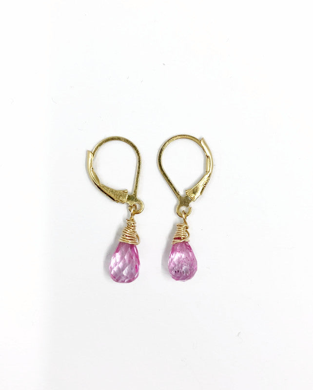 Earrings with Pink Topaz and gold vermeil drop earrings