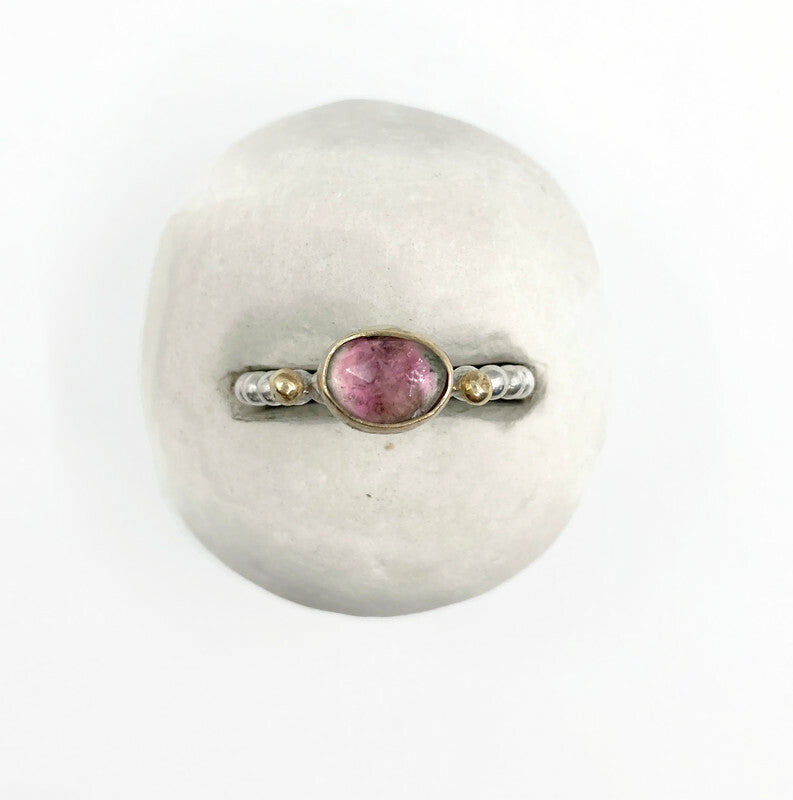 Sliding ring silver and gold with Strawberry Quartz Tourmaline