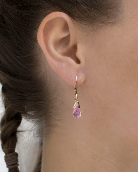 Earrings with Pink Topaz and gold vermeil drop earrings