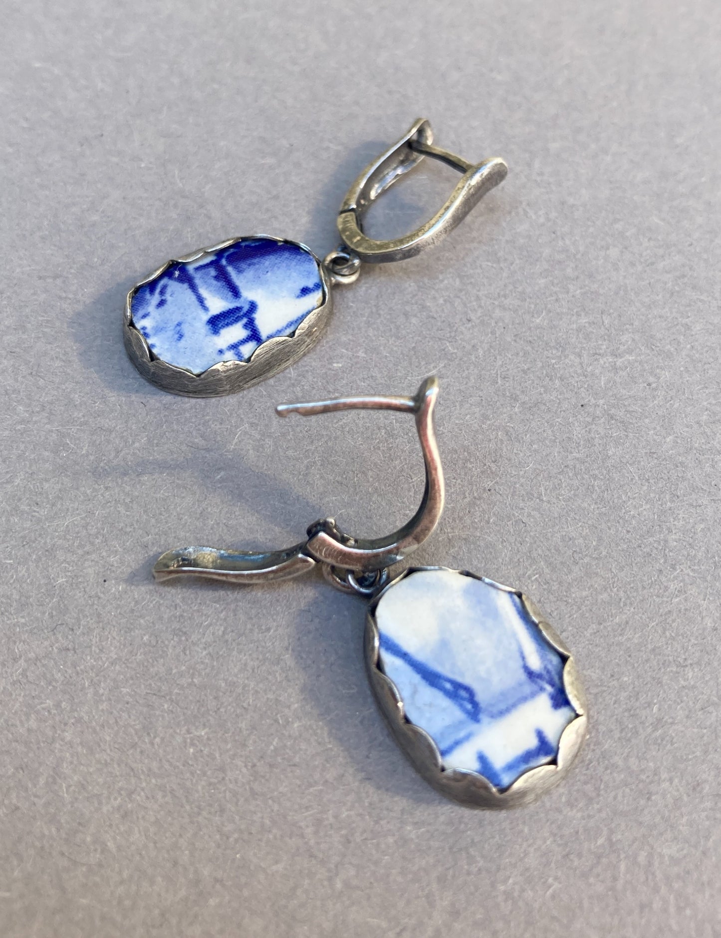 Handgemaakte Delfts Blauwe oorbellen in Sterling zilver