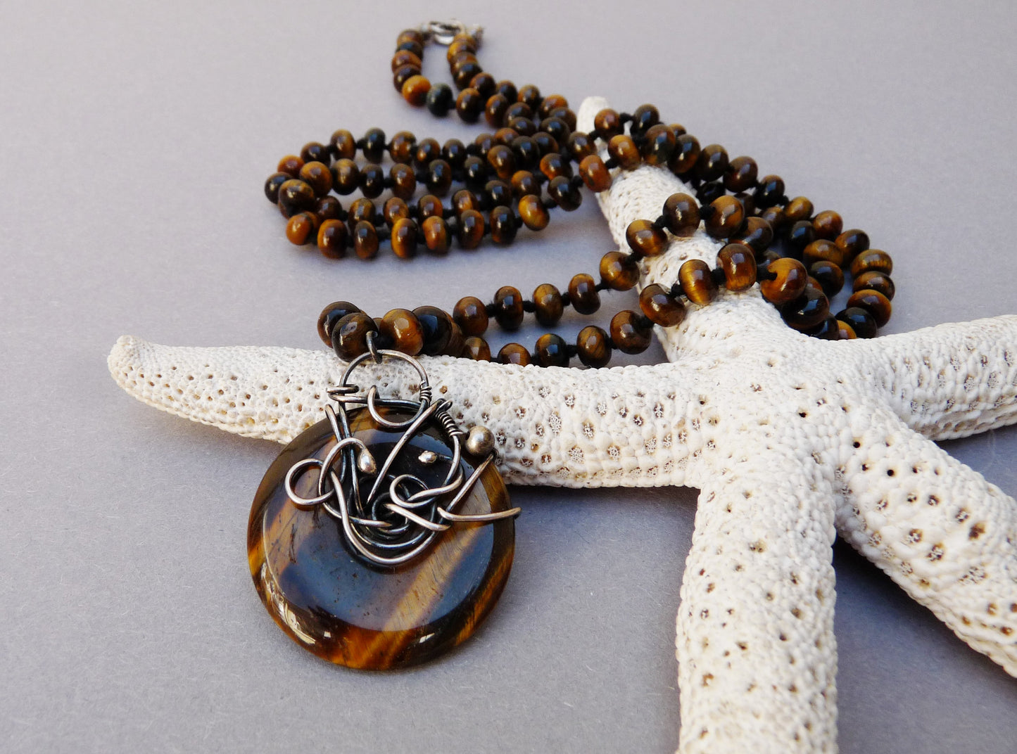 Men's Necklace with Tiger Eye - Beaded Necklace for Men