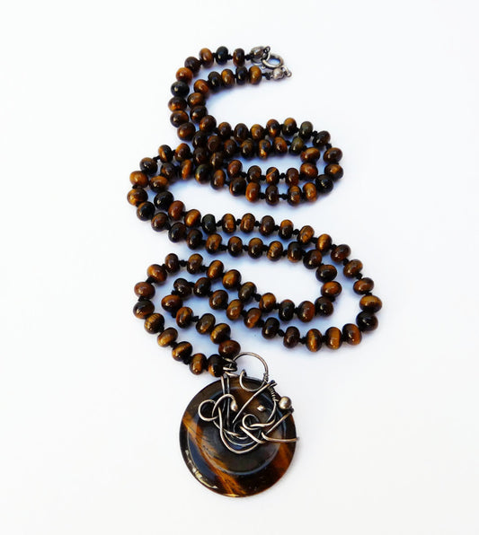 Men's Necklace with Tiger Eye - Beaded Necklace for Men