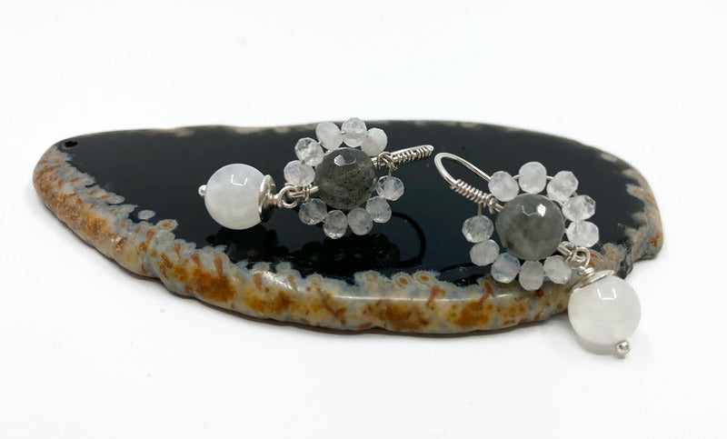 Moonstone and Labradorite flower earrings