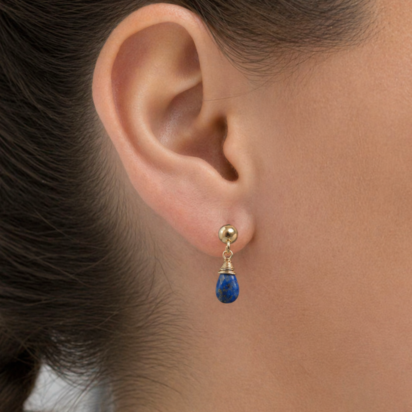 Gold-filled Stud Earrings with Lapis Lazuli Teardrop – Handmade