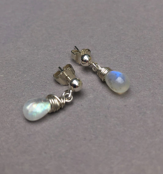 Moonstone Stud Earrings - Handmade Gemstone Jewelry