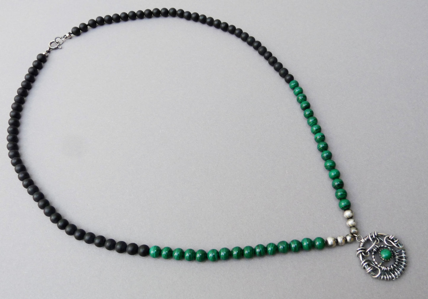 Necklace for men with Malachite and black Onyx