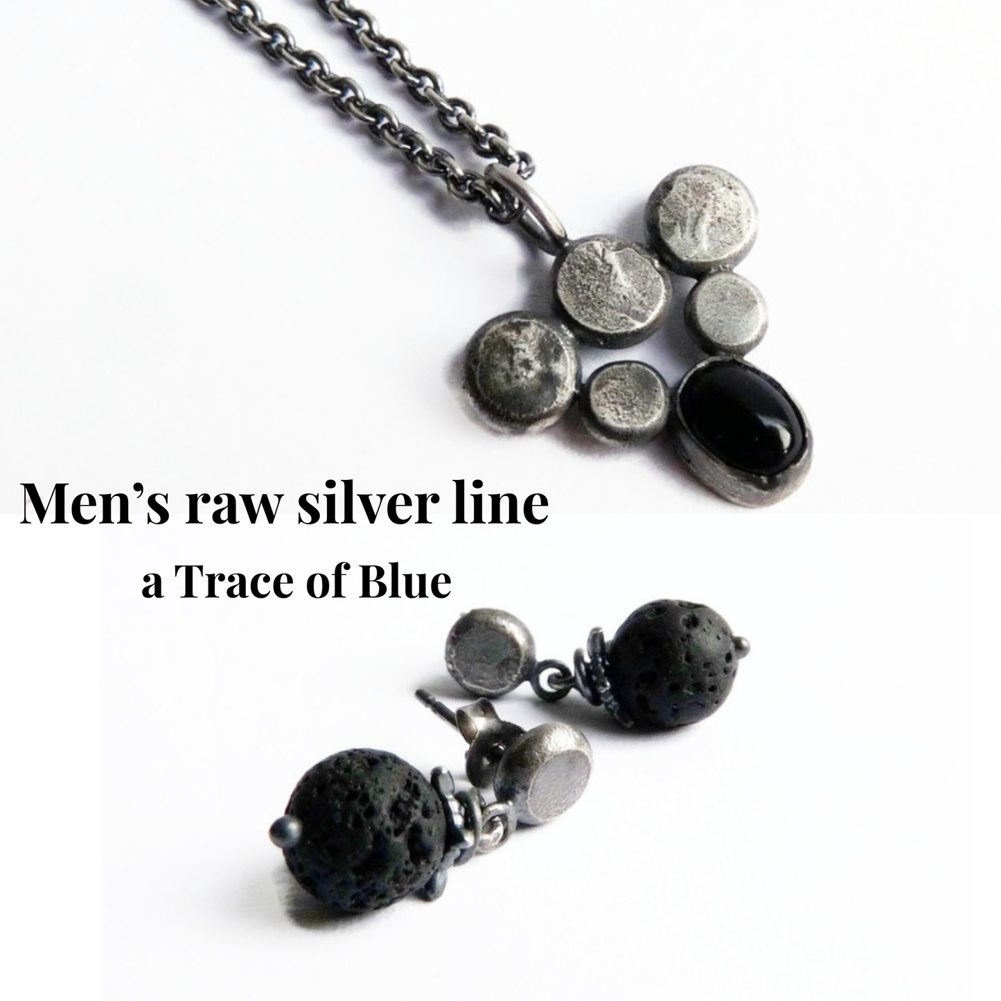 Stoere heren oorknopjes – ruw zilver studs met Lava • Raw Silver Line