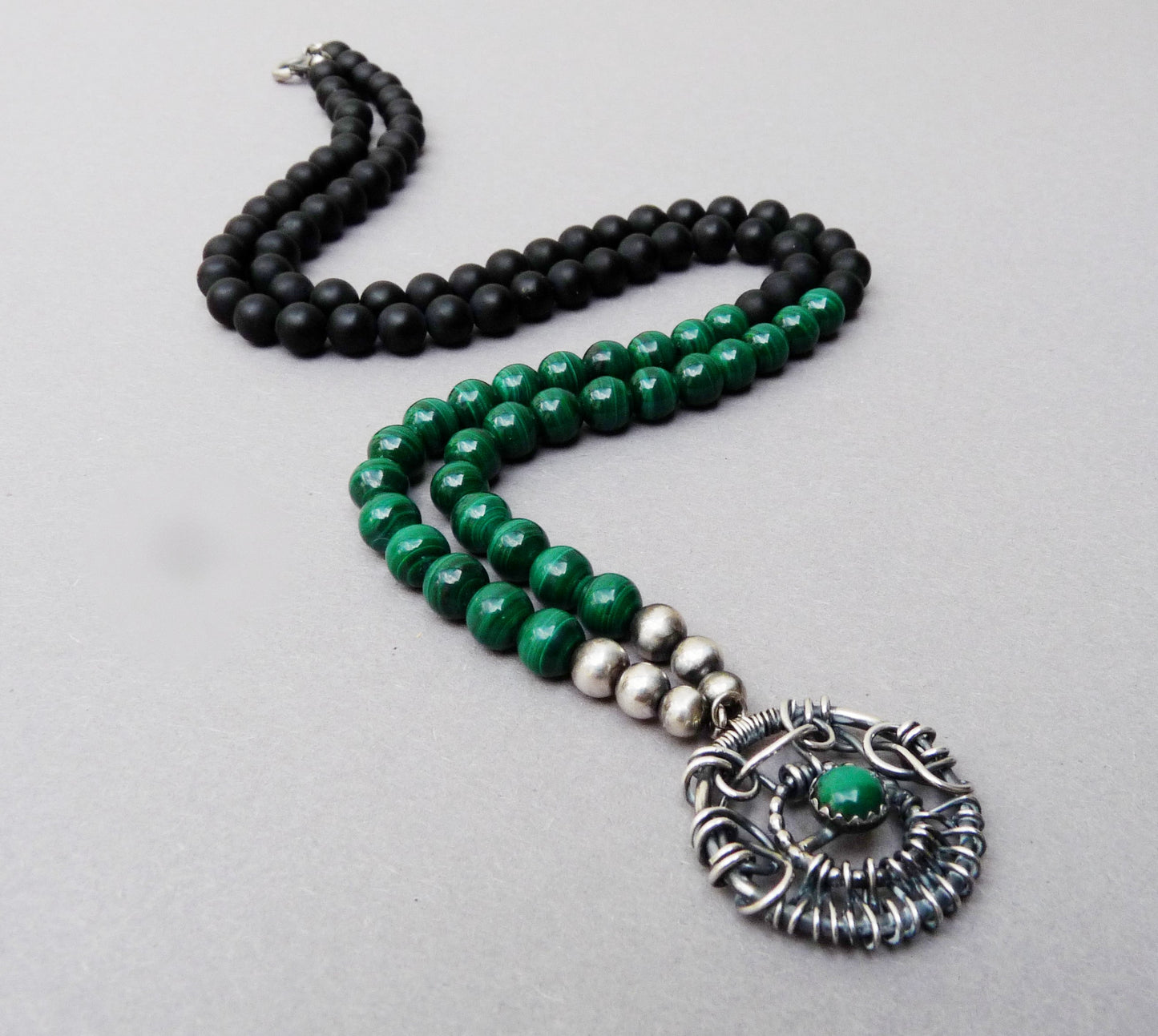 Necklace for men with Malachite and black Onyx