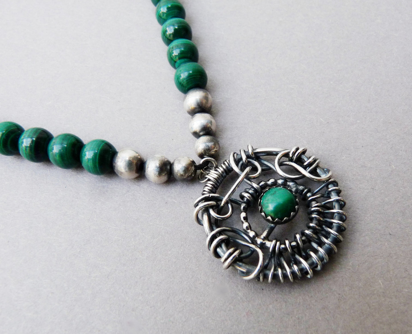 Necklace for men with Malachite and black Onyx