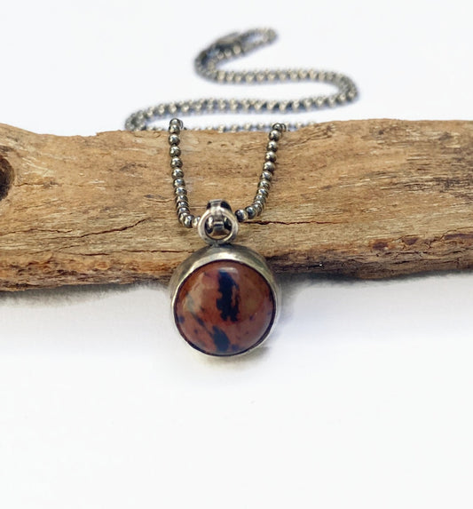 Silver Men's Necklace with Natural Stone: Mahogany Obsidian