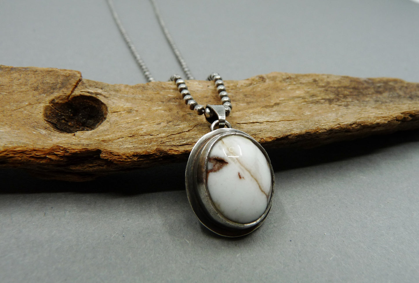 Silver Men's Pendant Necklace with Oval Wild Horse Gemstone