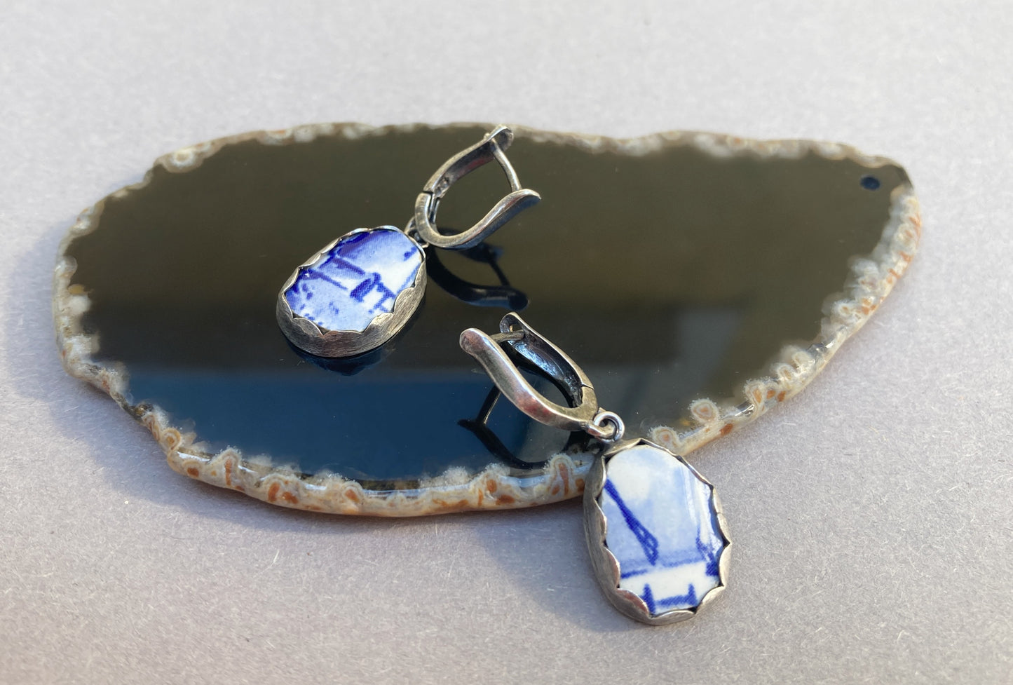 Handmade Delft Blue earrings in Sterling silver