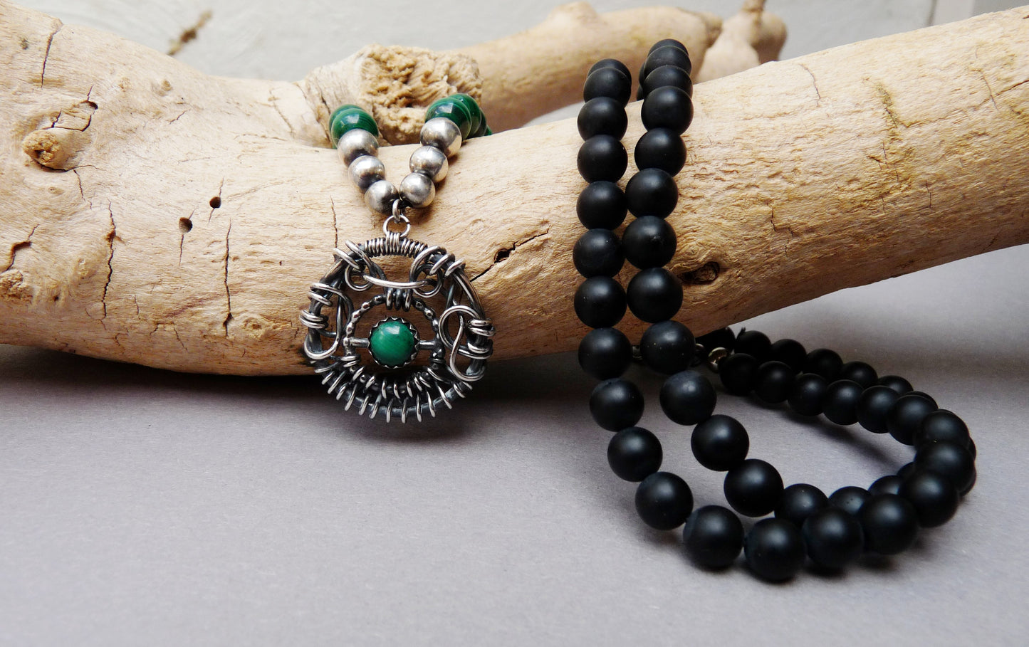 Necklace for men with Malachite and black Onyx