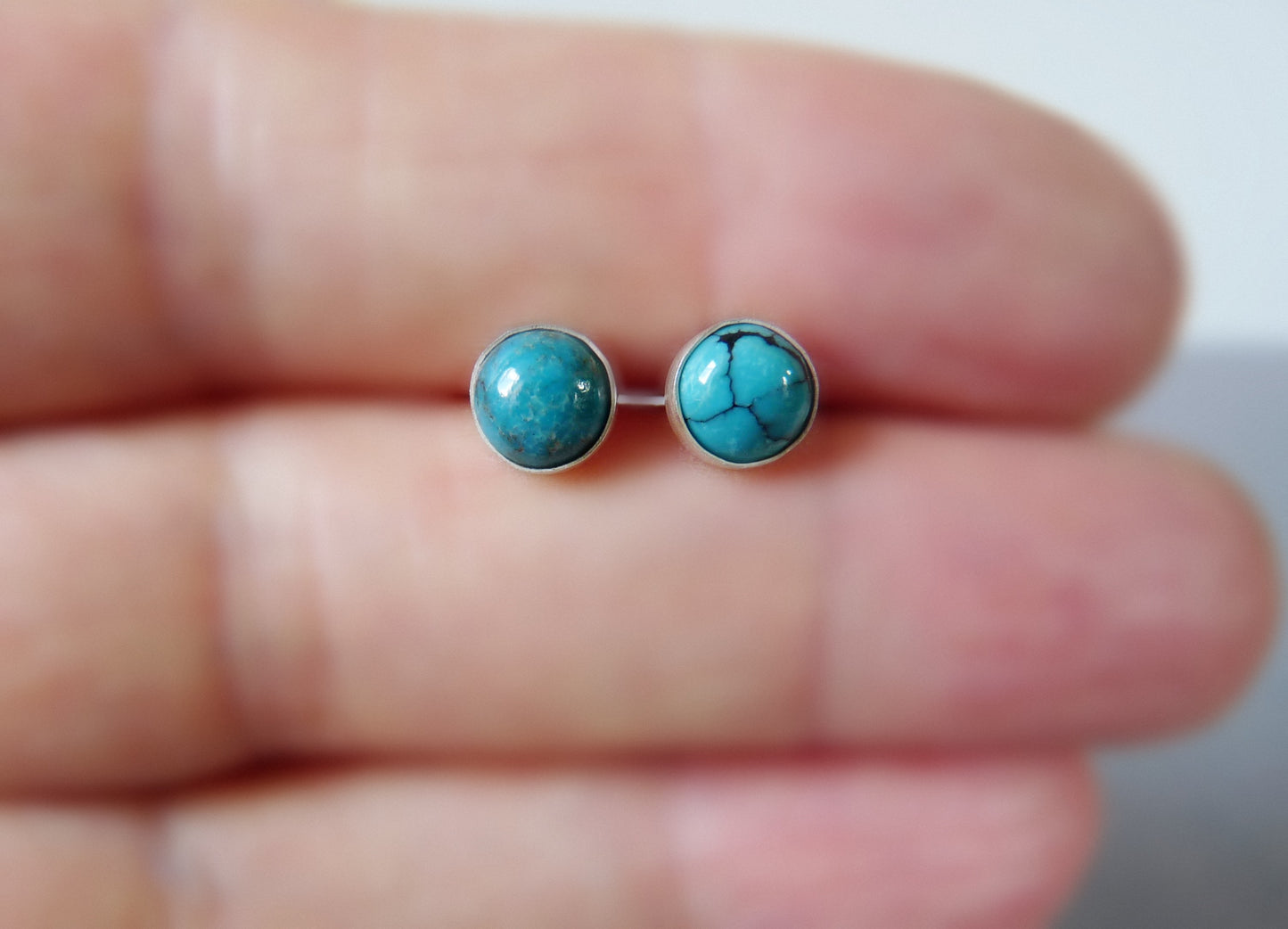 Sterling silver men's stud earrings with Turquoise