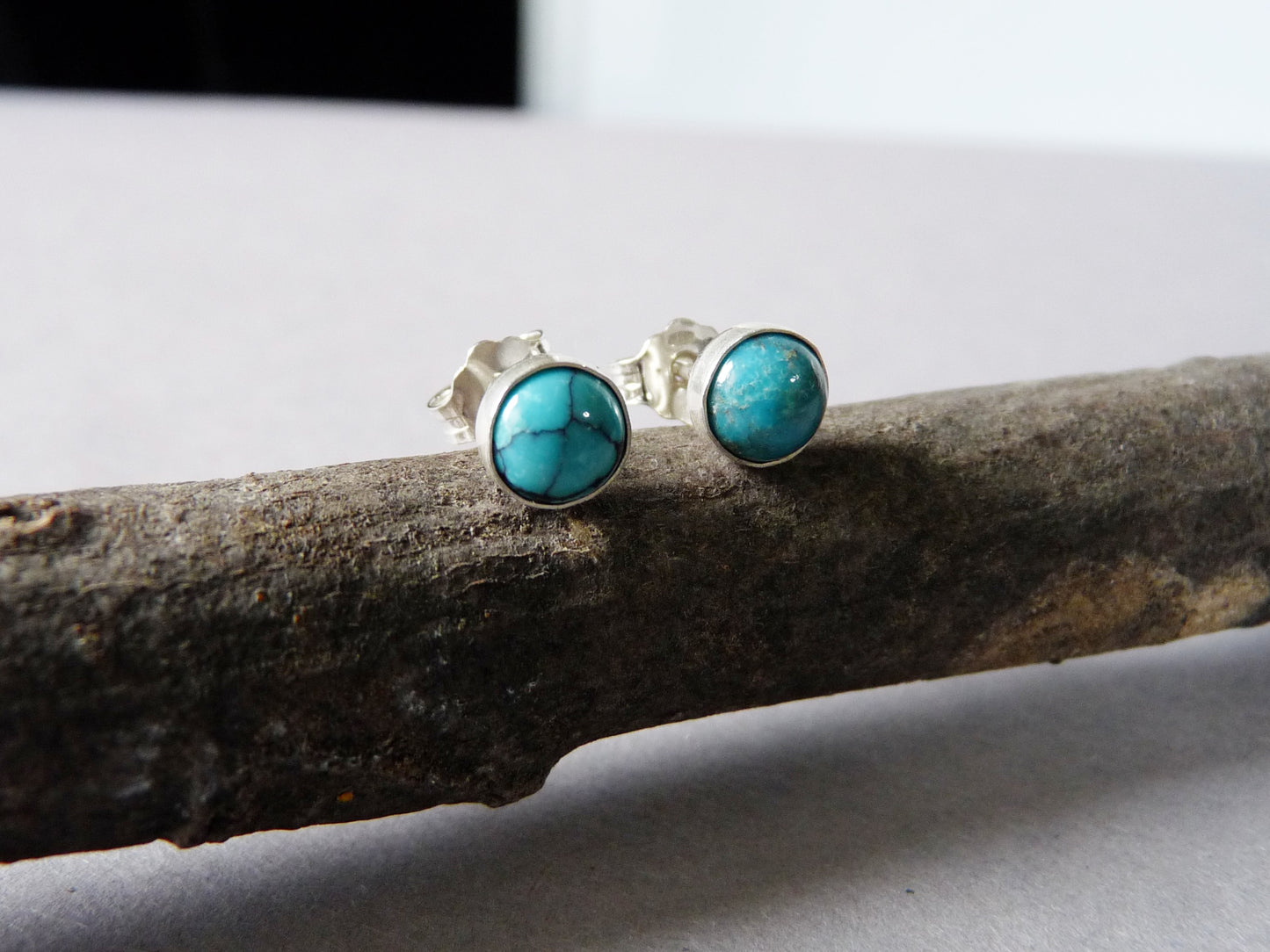 Sterling silver men's stud earrings with Turquoise