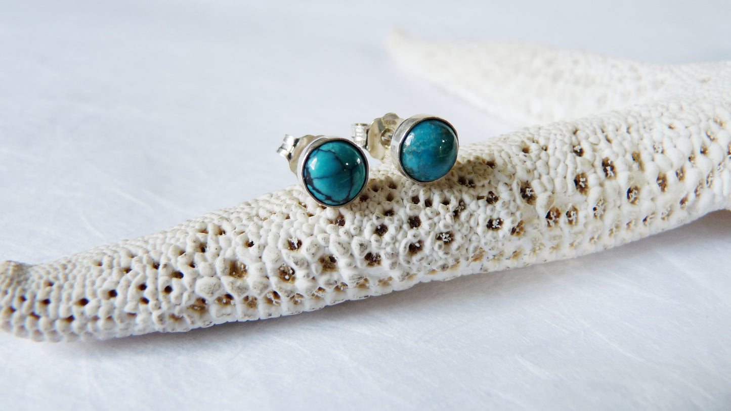 Sterling silver men's stud earrings with Turquoise