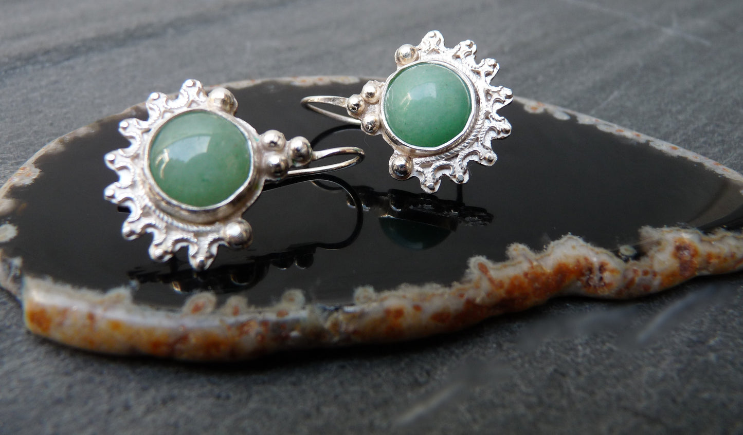 Silver Aventurine earrings, handmade gemstone earrings