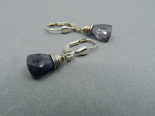 Silver Iolite Earrings, Handmade Jewelry