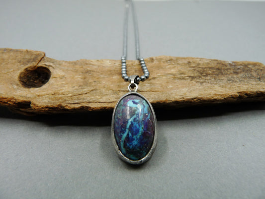 Silver men's necklace with Shattuckite pendant