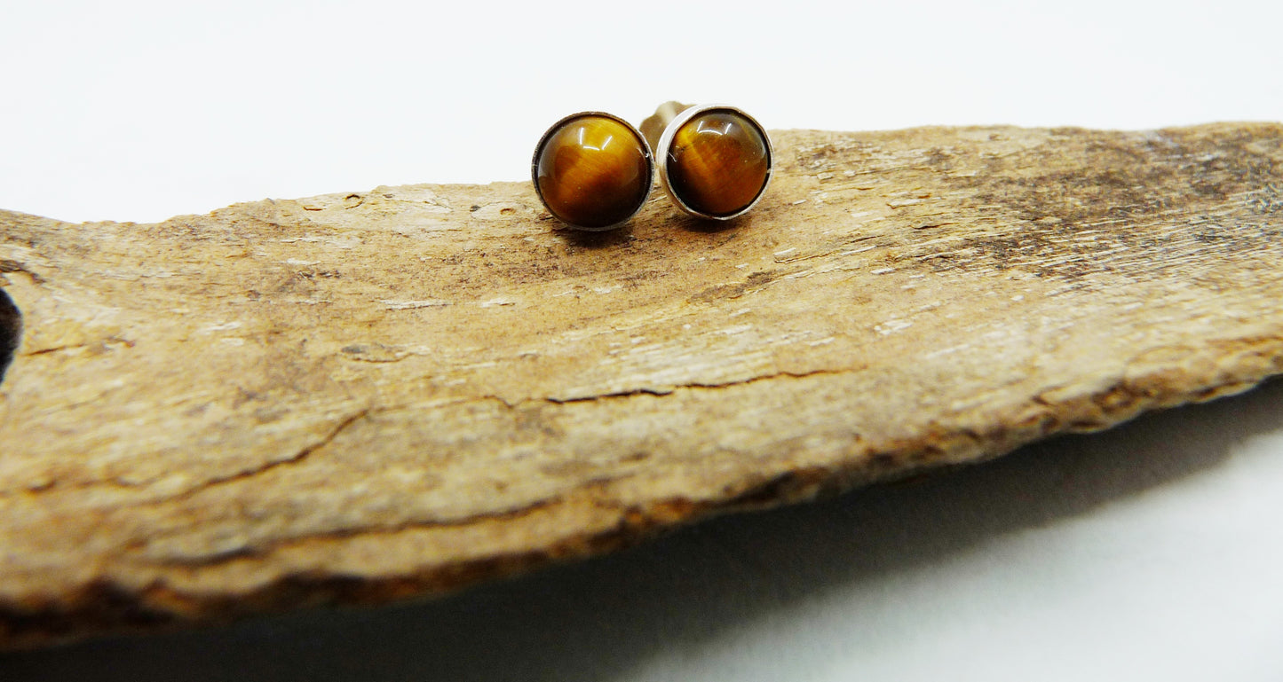 Stylish Silver Men's Stud Earrings with Tiger Eye