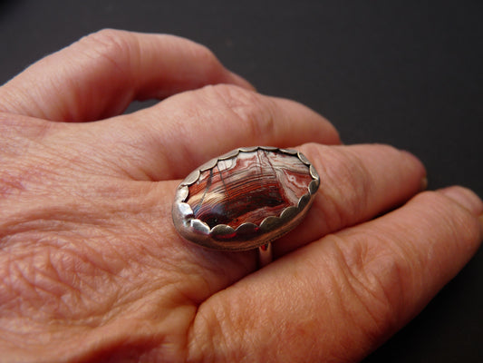 Silver boho ring with large Jasper gemstone