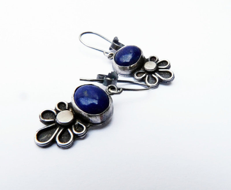 Sterling silver Lapis Lazuli flower earrings