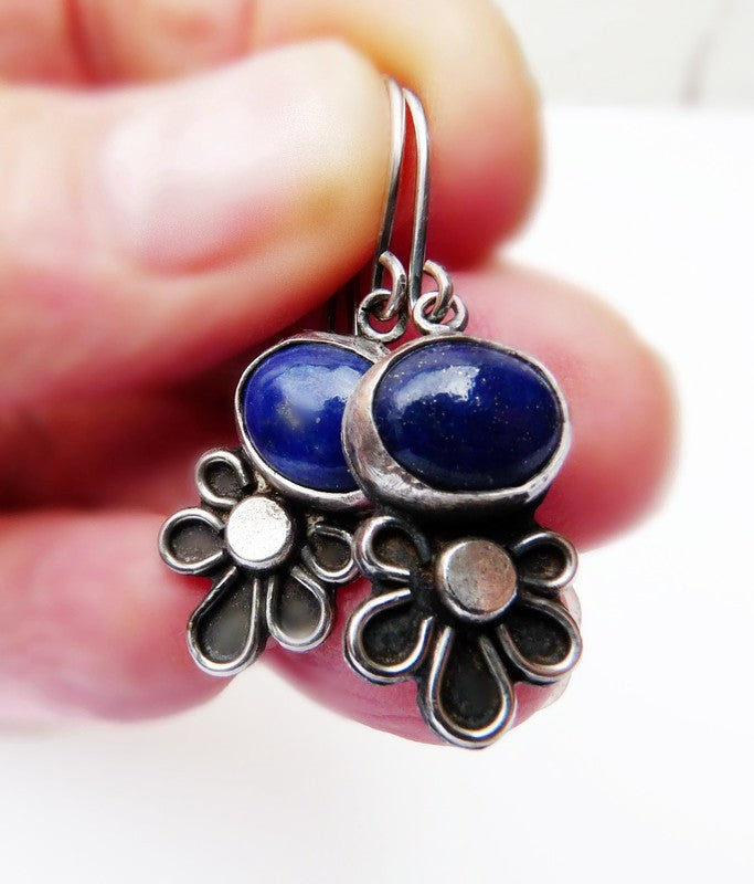 Sterling silver Lapis Lazuli flower earrings