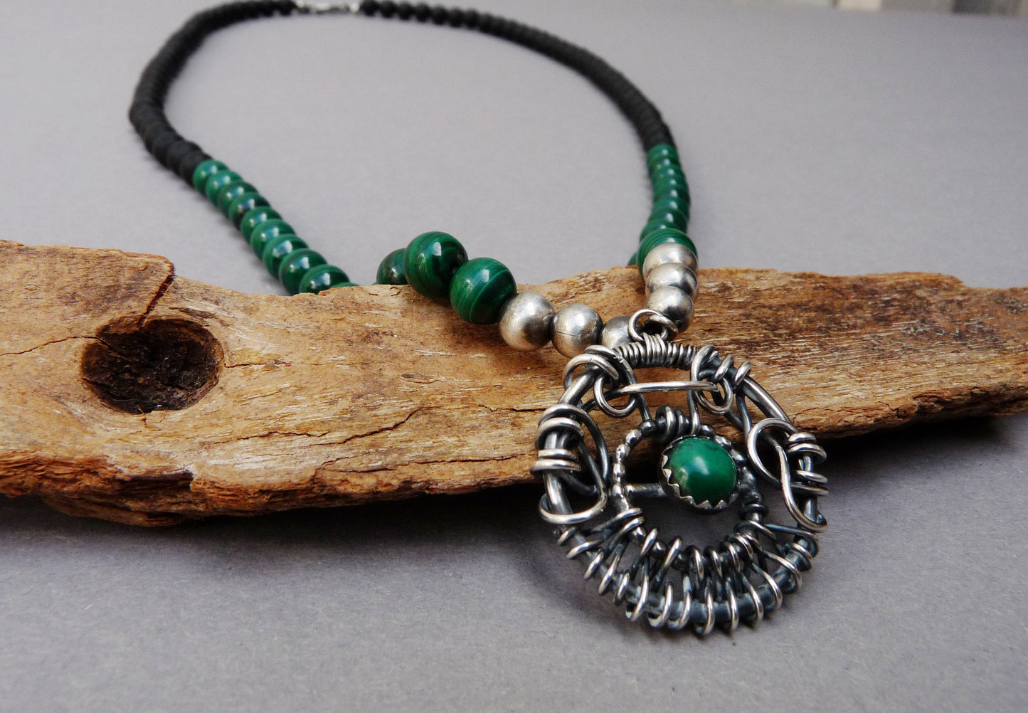 Necklace for men with Malachite and black Onyx