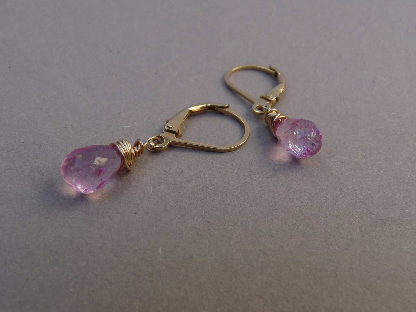 Earrings with Pink Topaz and gold vermeil drop earrings