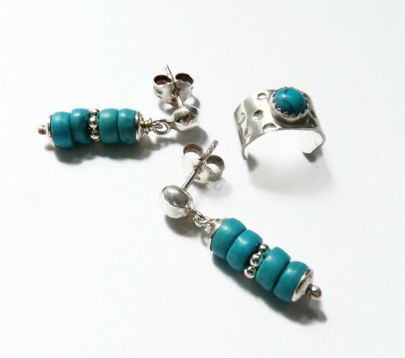 Silver men's ear cuff with Turquoise