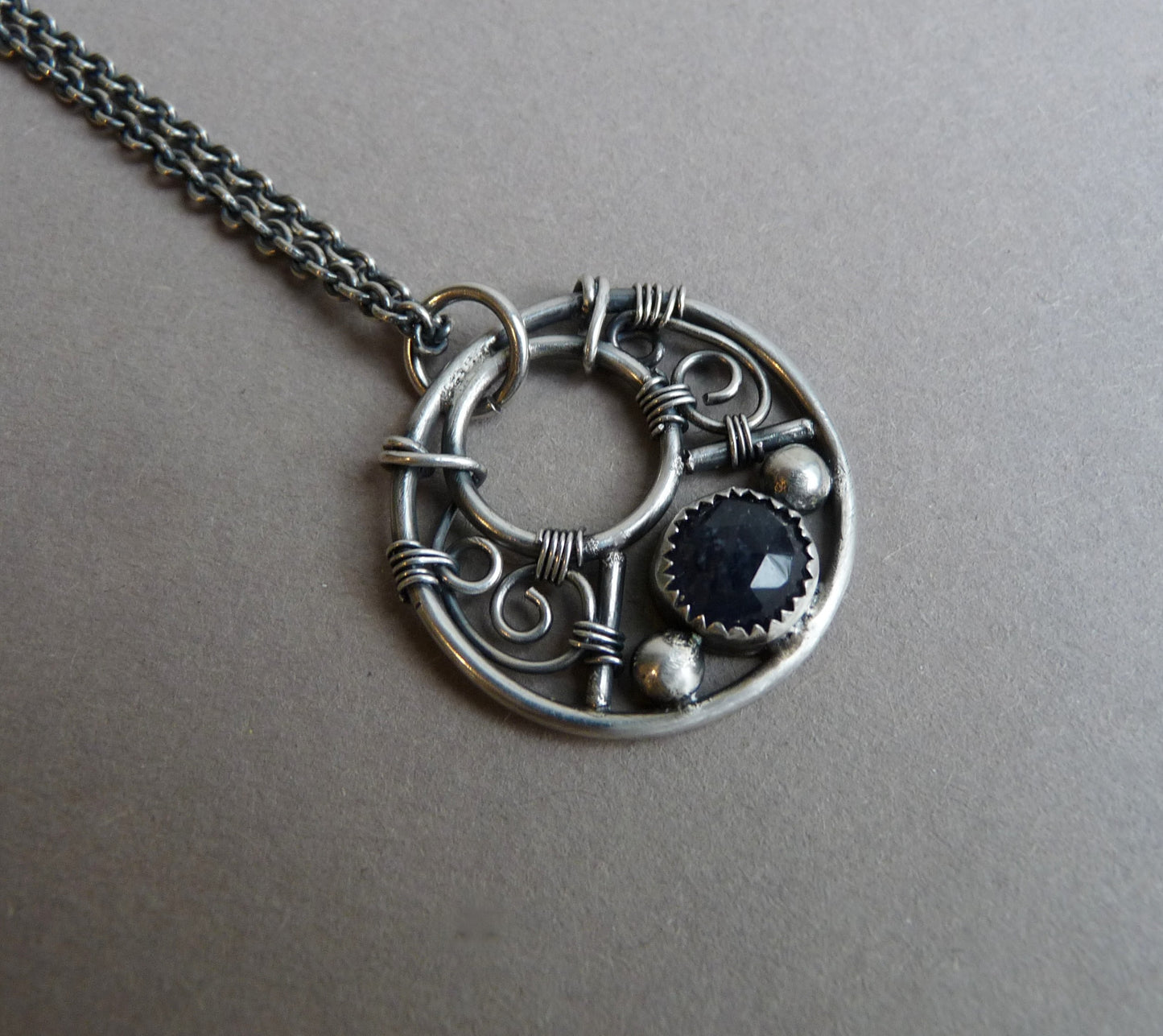 CUSTOM ORDER - Silver necklace for men with Iolite - Handmade men's necklace with natural stone