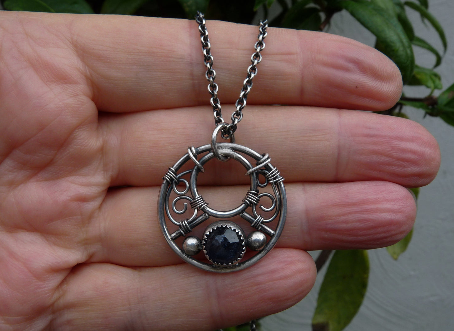 CUSTOM ORDER - Silver necklace for men with Iolite - Handmade men's necklace with natural stone