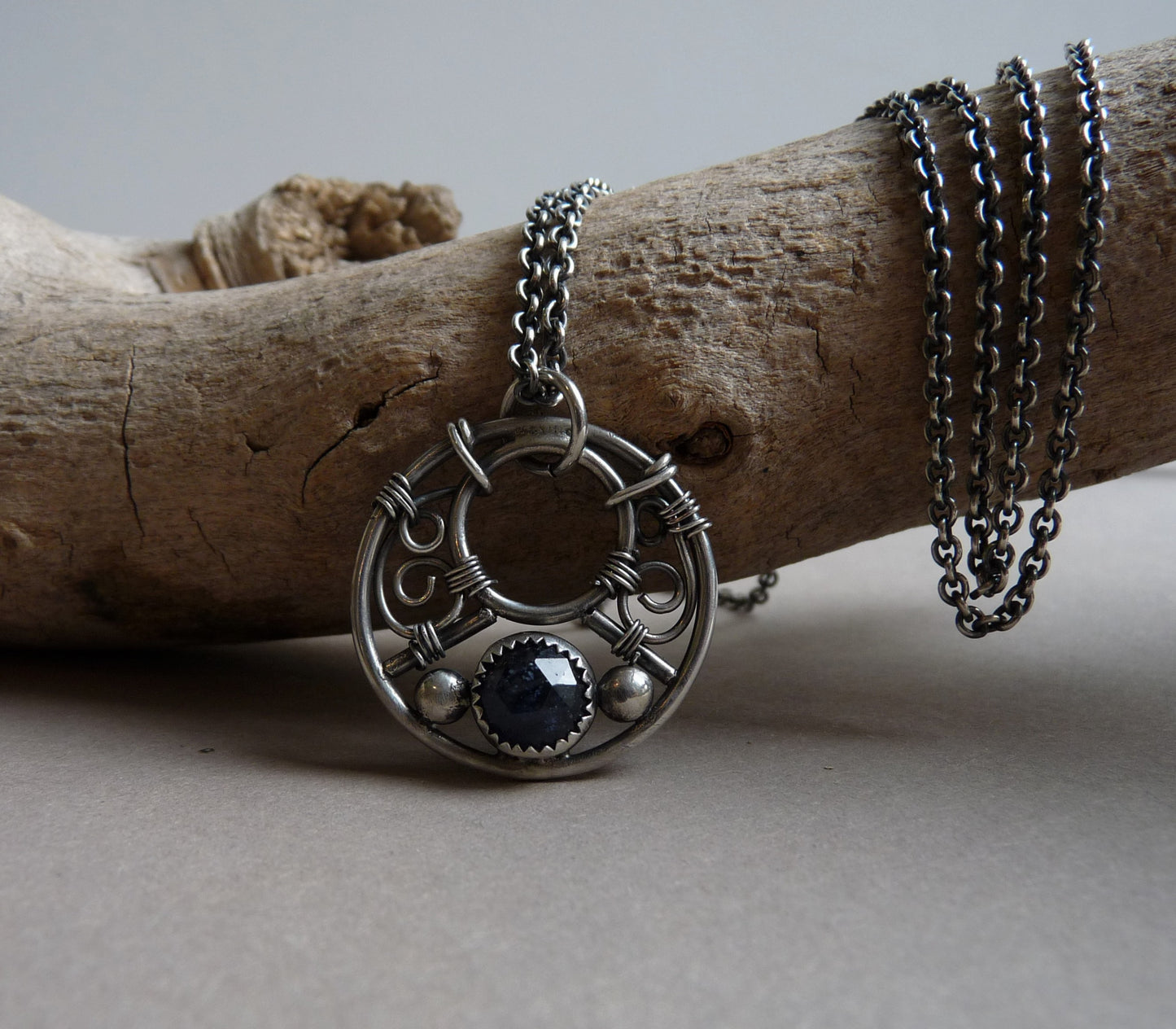 CUSTOM ORDER - Silver necklace for men with Iolite - Handmade men's necklace with natural stone