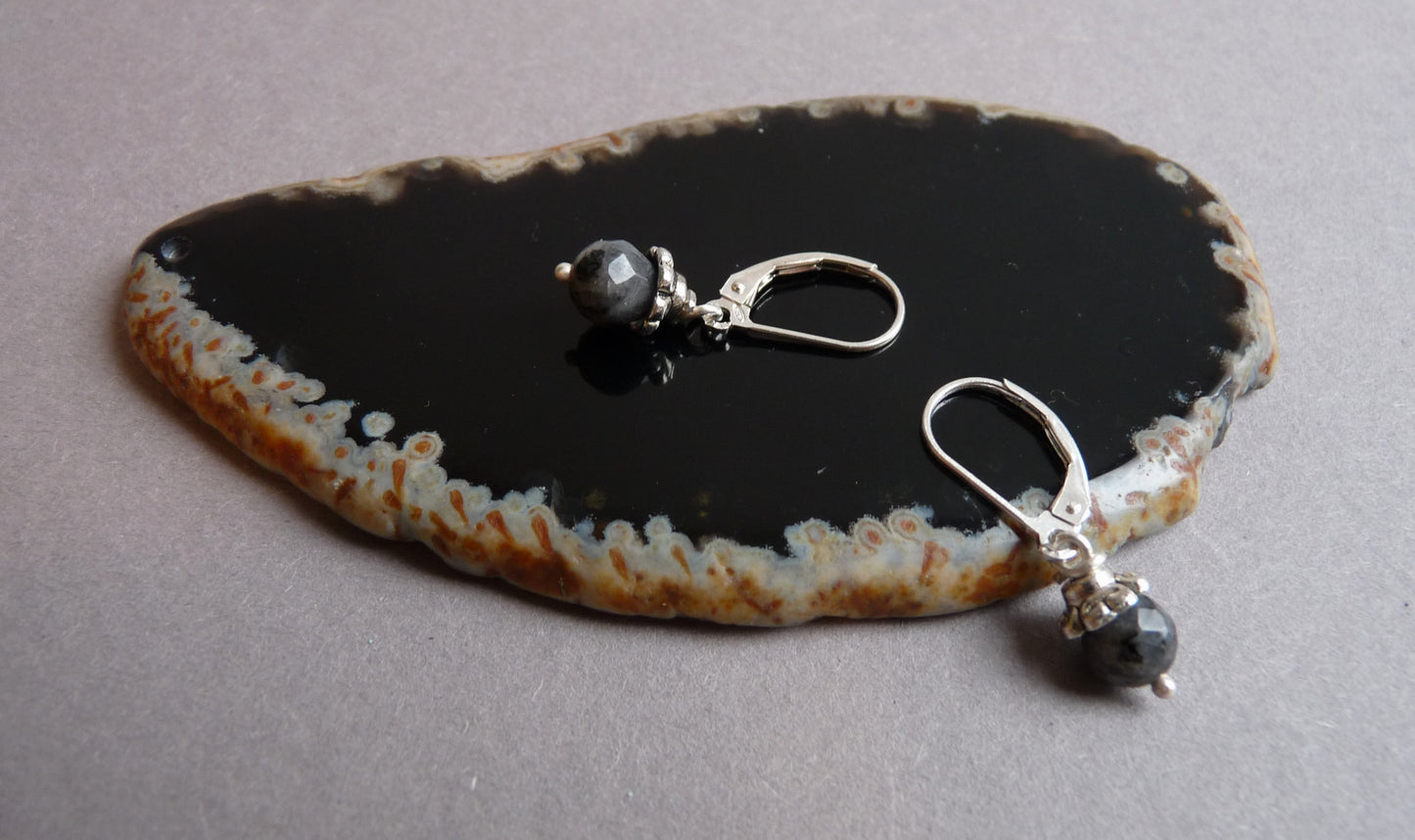 Men's silver earring with Spectrolite – handmade sterling silver earrings