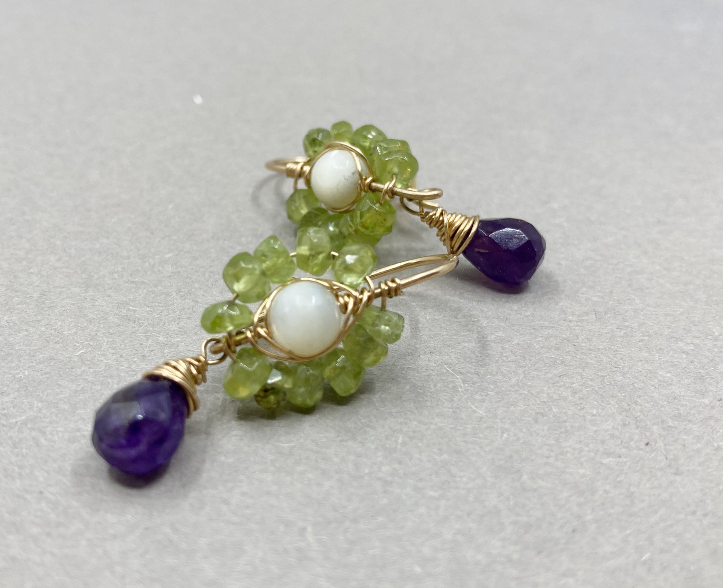 14K Goldfilled Earrings with Peridot and Amethyst