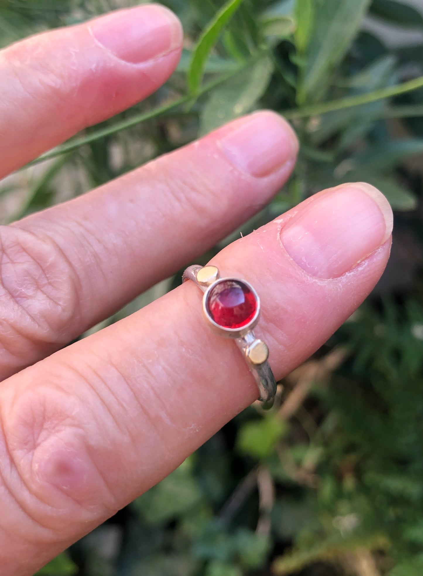 14k Gold and Sterling Silver Garnet Ring