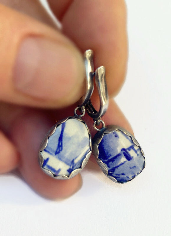 Handgemaakte Delfts Blauwe oorbellen in Sterling zilver