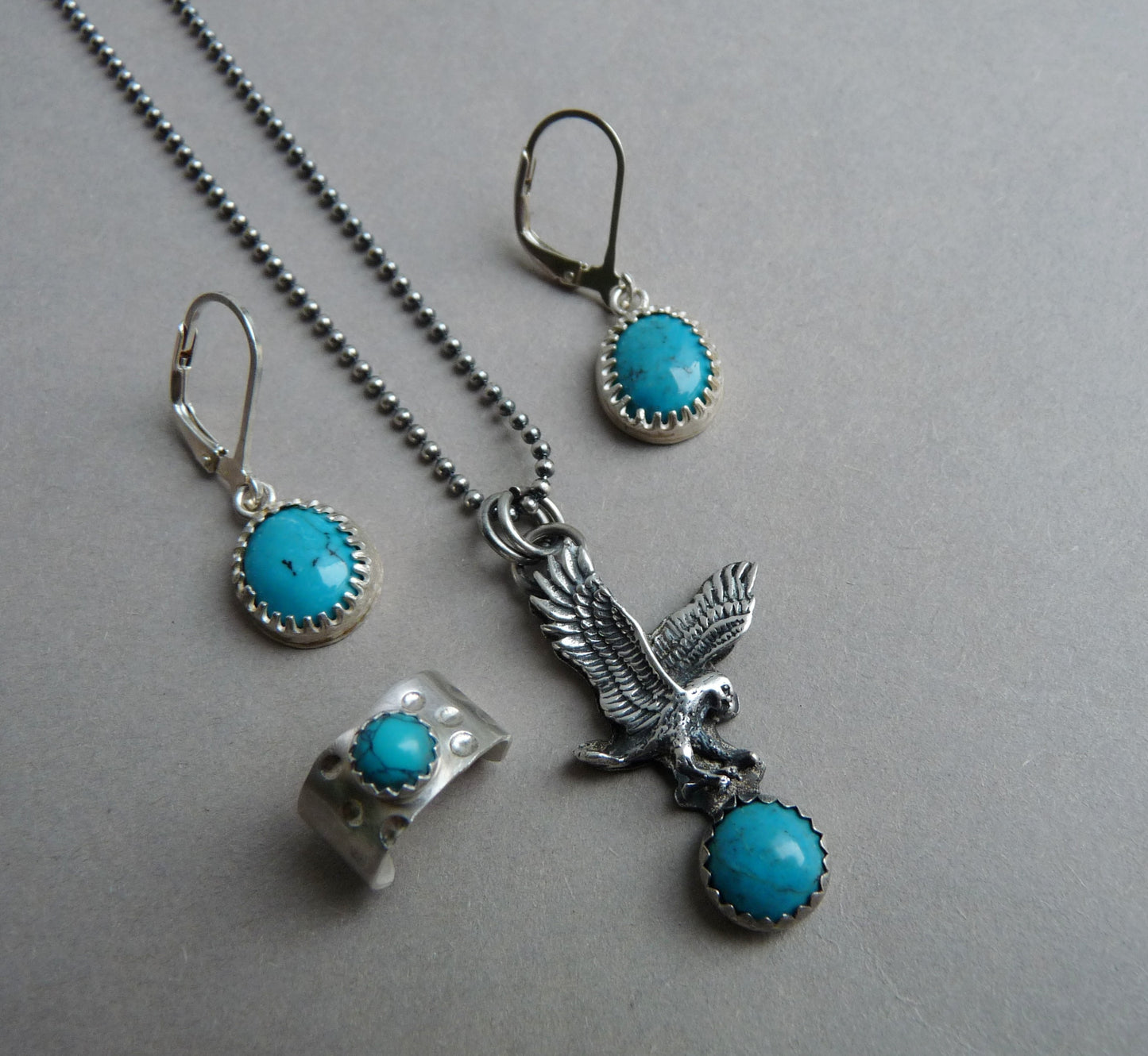 Silver men's ear cuff with Turquoise